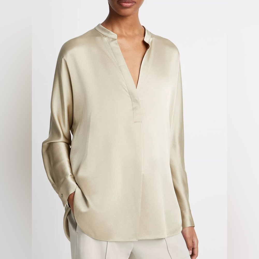 Vince Silk Band Collar Blouse